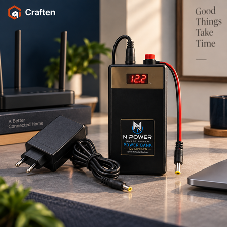 N POWER WiFi Router Power Bank 12V Mini UPS – 5–8 Hours Backup with Free Charger